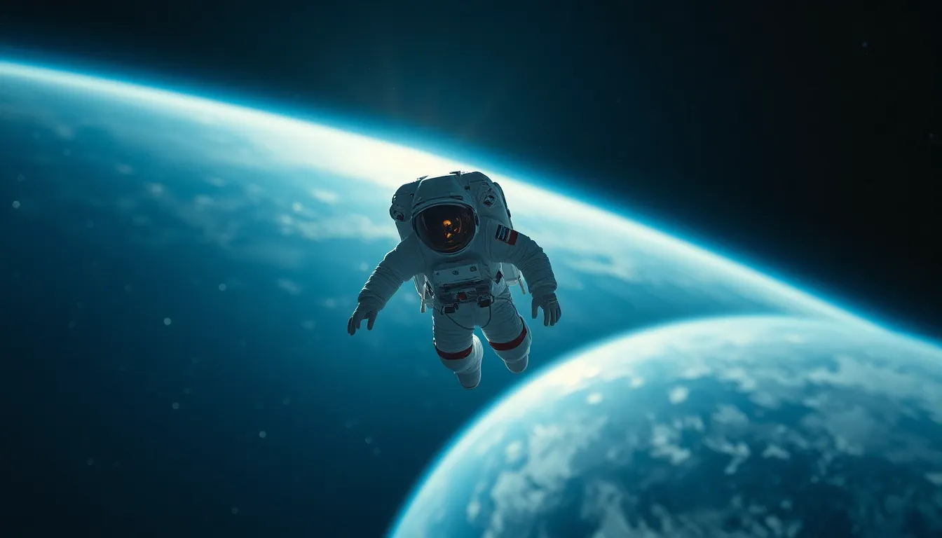 Astronaut Floating in Space with Earth Glow