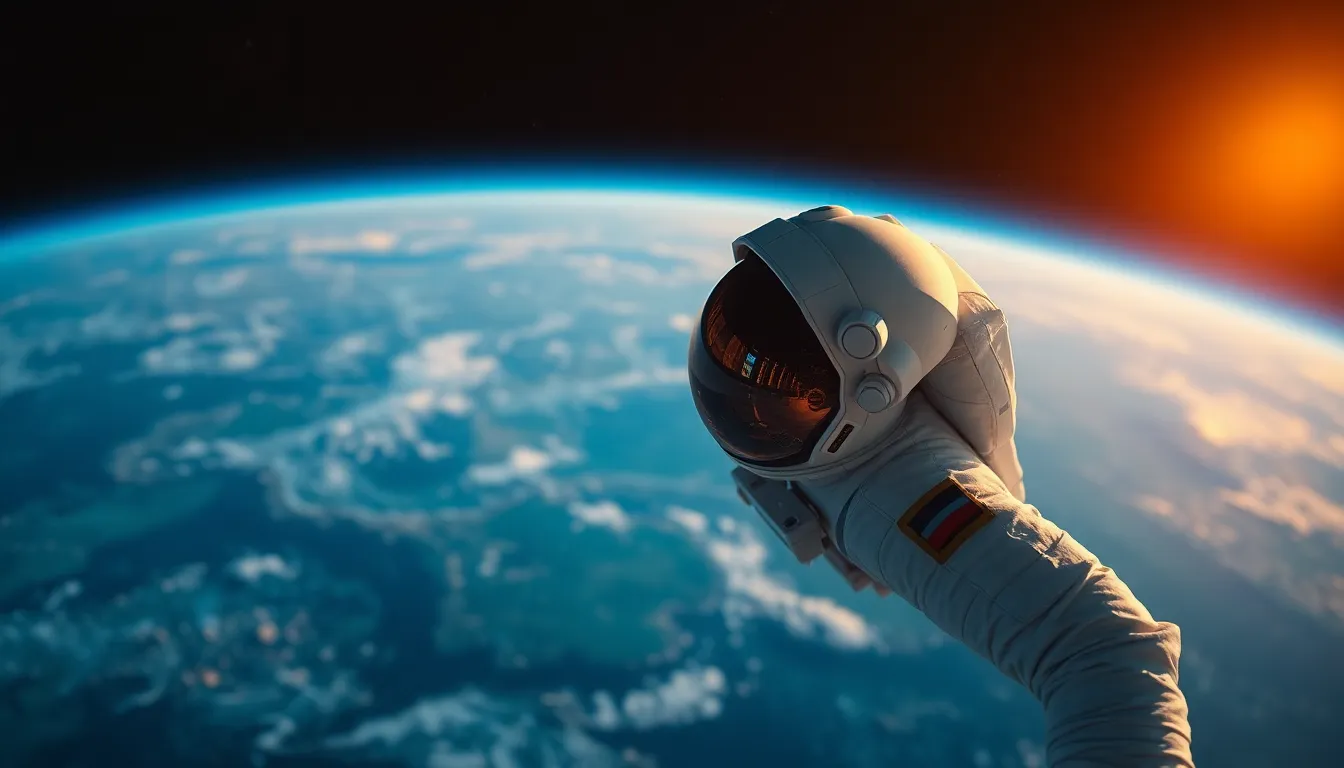 Astronaut in Low Earth Orbit at Golden Hour