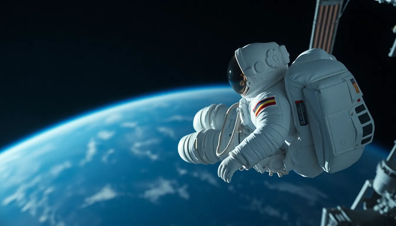 Astronaut in Space Near ISS
