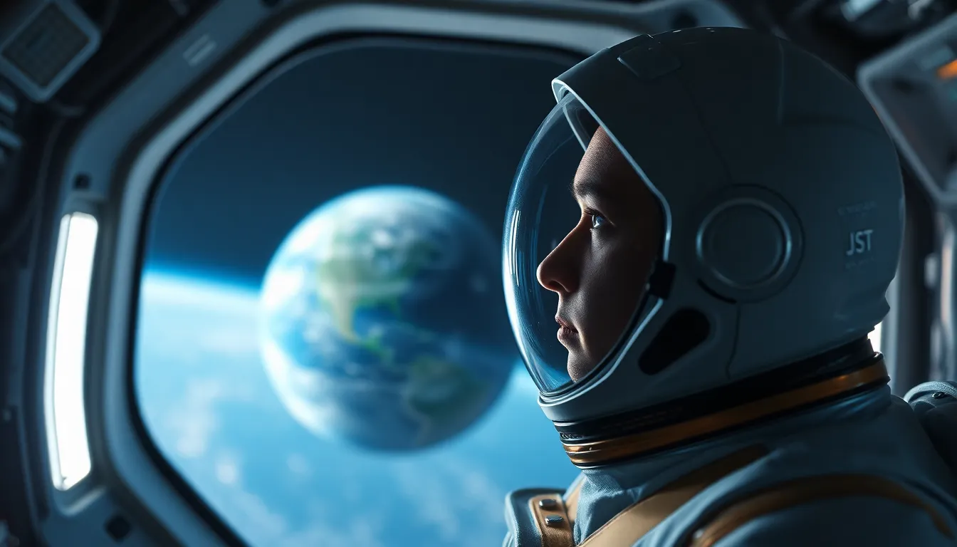 Astronaut Gazing at Earth from Space