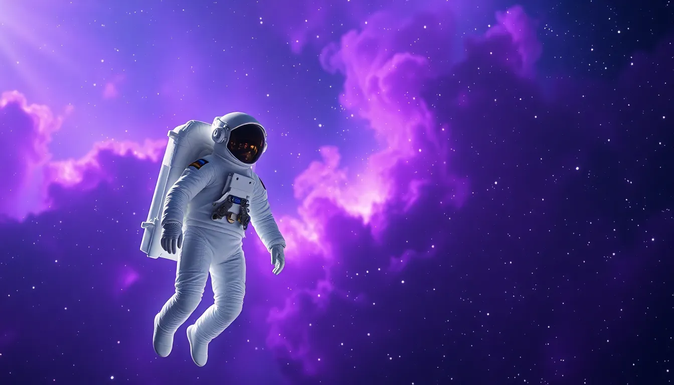 Astronaut Floating in Colorful Nebula