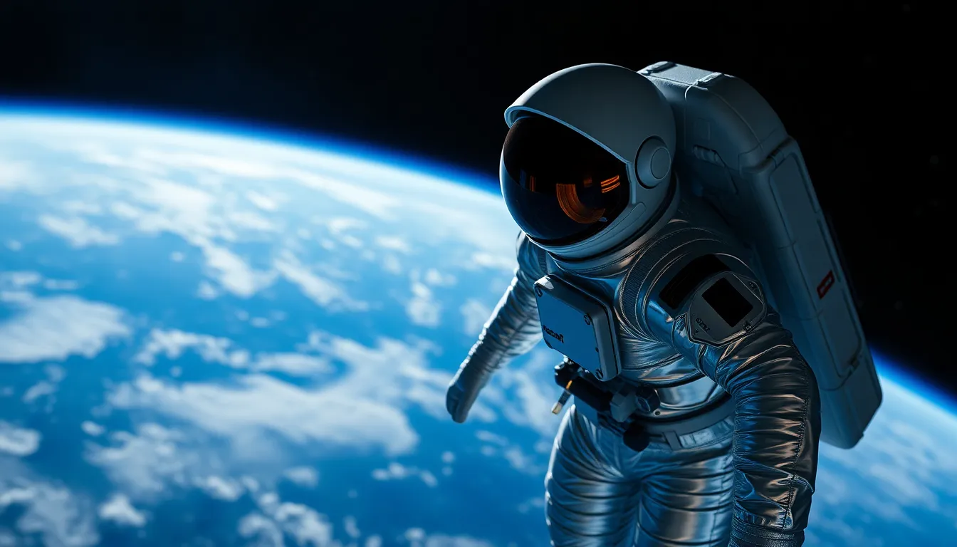 Astronaut Floating in Space with Earth