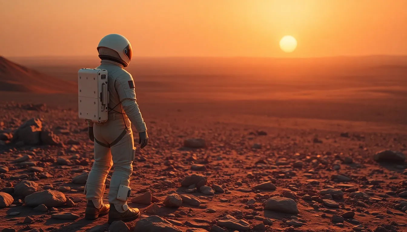 Astronaut on Mars During Golden Hour
