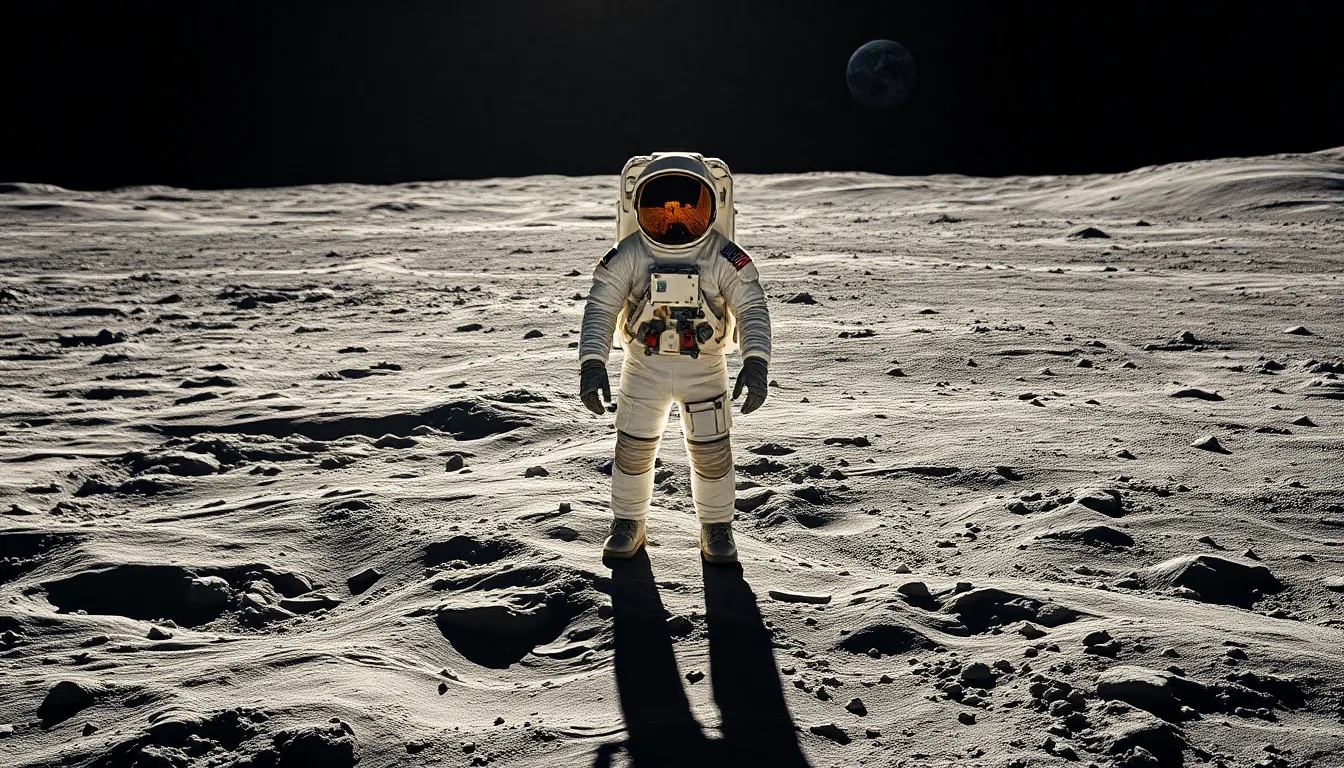 Astronaut on the Moon with Earth in Backdrop