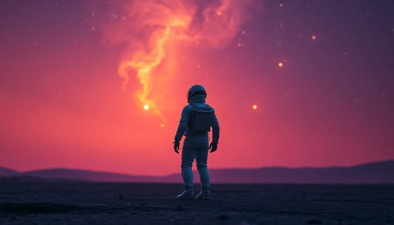 Astronaut on Alien Planet with Nebula