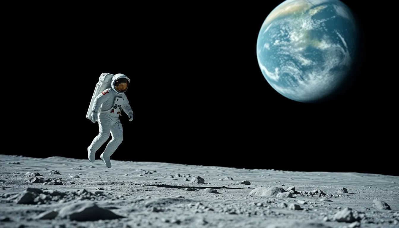 Astronaut Floating Above Lunar Surface