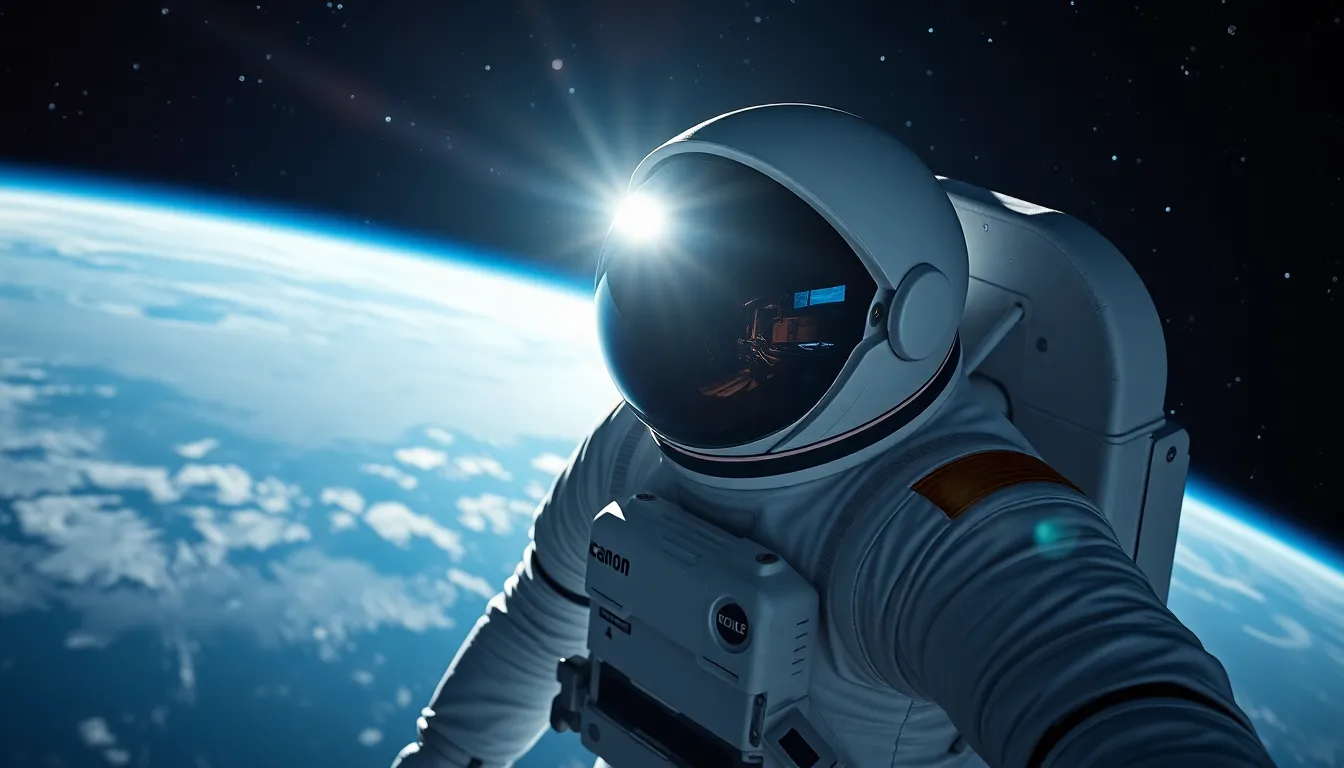 Astronaut Floating in Space with Earth in Background