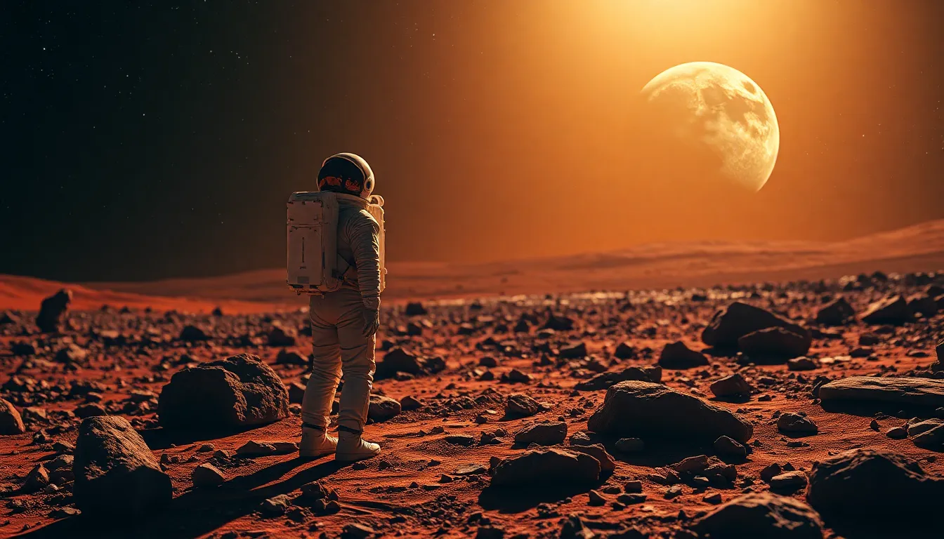Astronaut Gazing at Earth from Mars