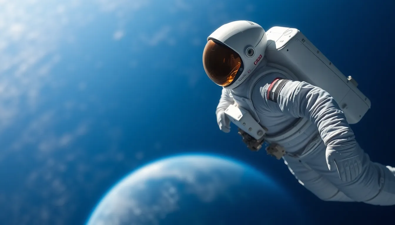 Astronaut Floating Above Earth in Space