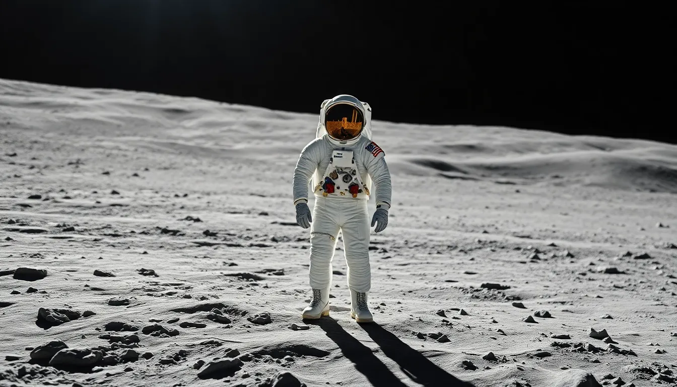 Astronaut on Lunar Surface with Earth in Background
