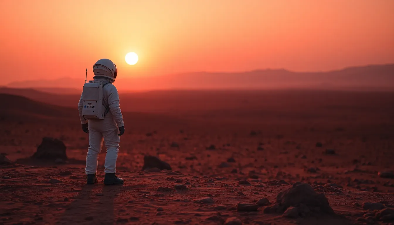 Astronaut Gazing at Martian Landscape