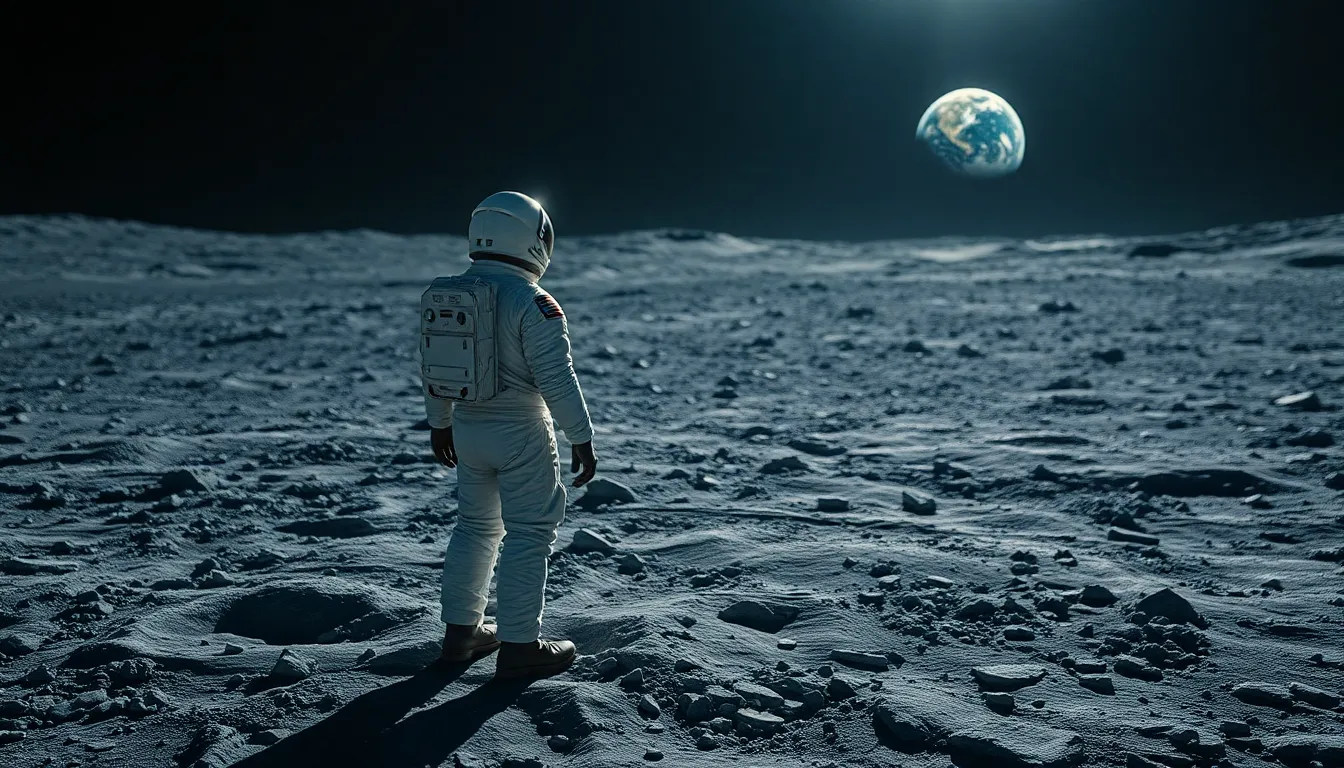 Astronaut on Lunar Surface with Earth Rise