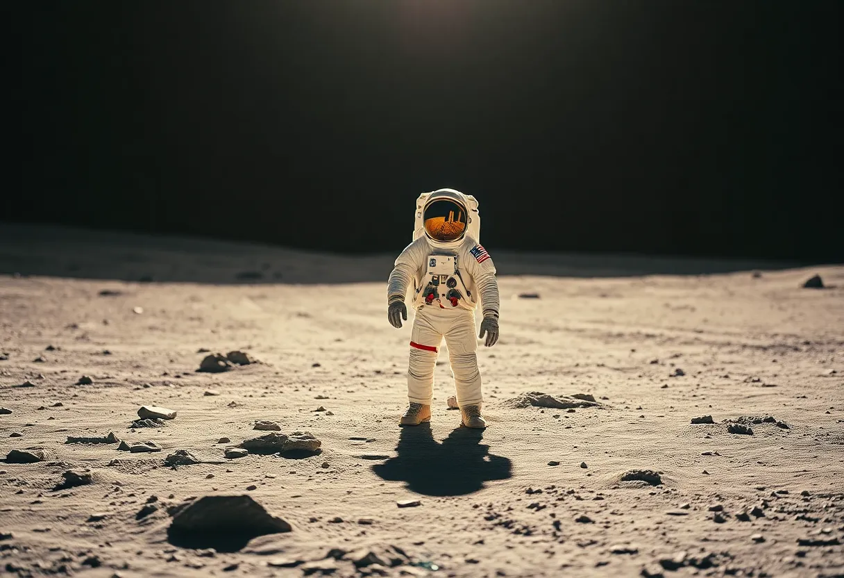 Astronaut on Lunar Surface with Earth in Background