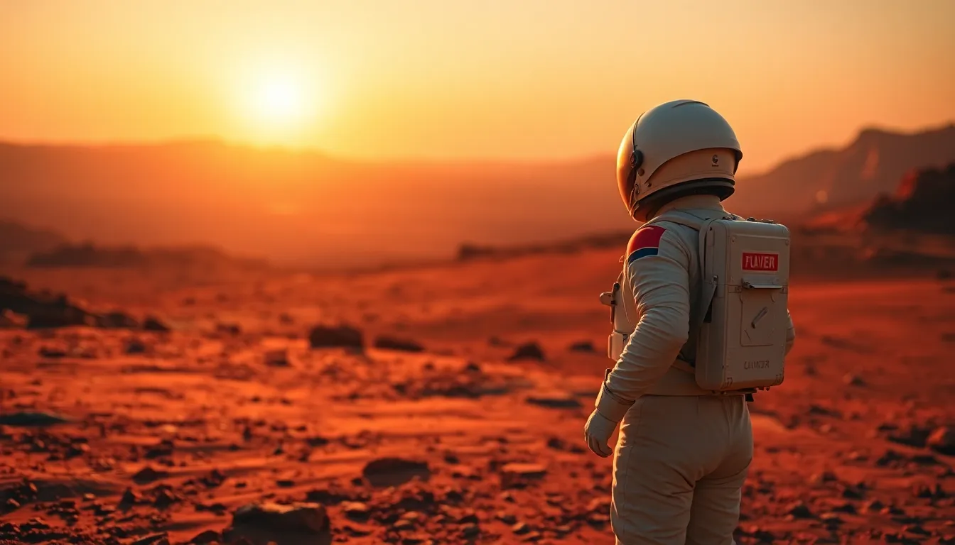 Astronaut on Mars at Sunset