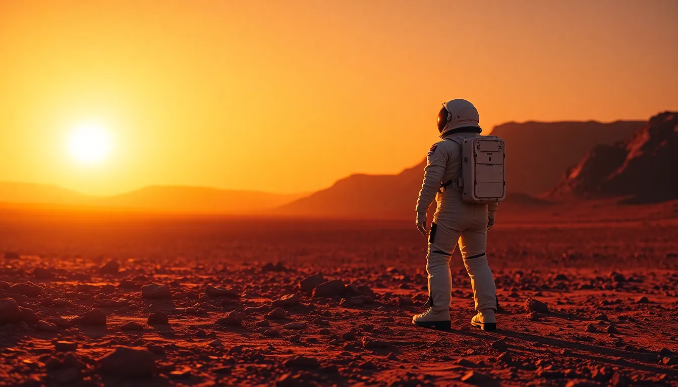 Astronaut on Mars at Sunset