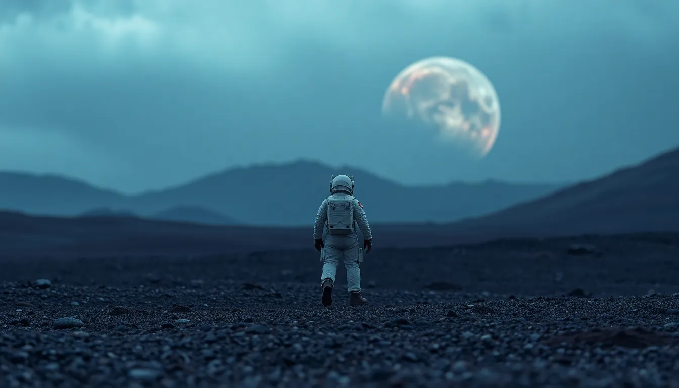 Astronaut on Alien Planet with Nebula