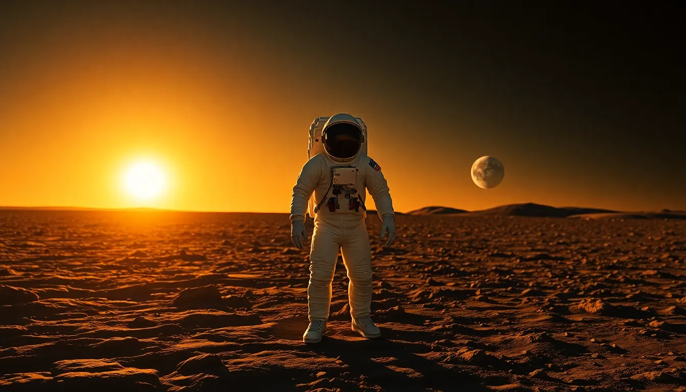 Astronaut on Lunar Surface at Sunset