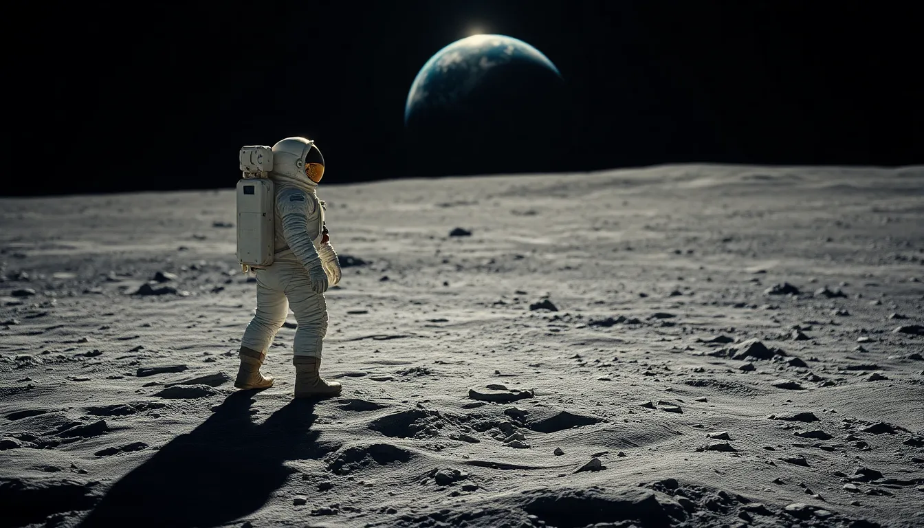 Astronaut on the Moon Gazing at Earth
