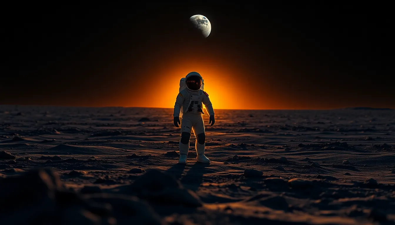 Astronaut on Lunar Surface with Earth in Background