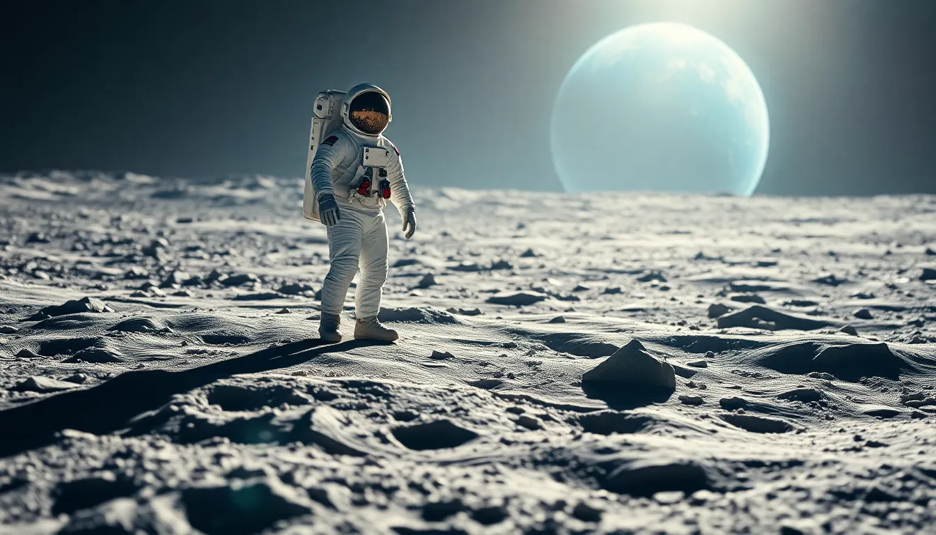 Astronaut on the Moon with Earth Background