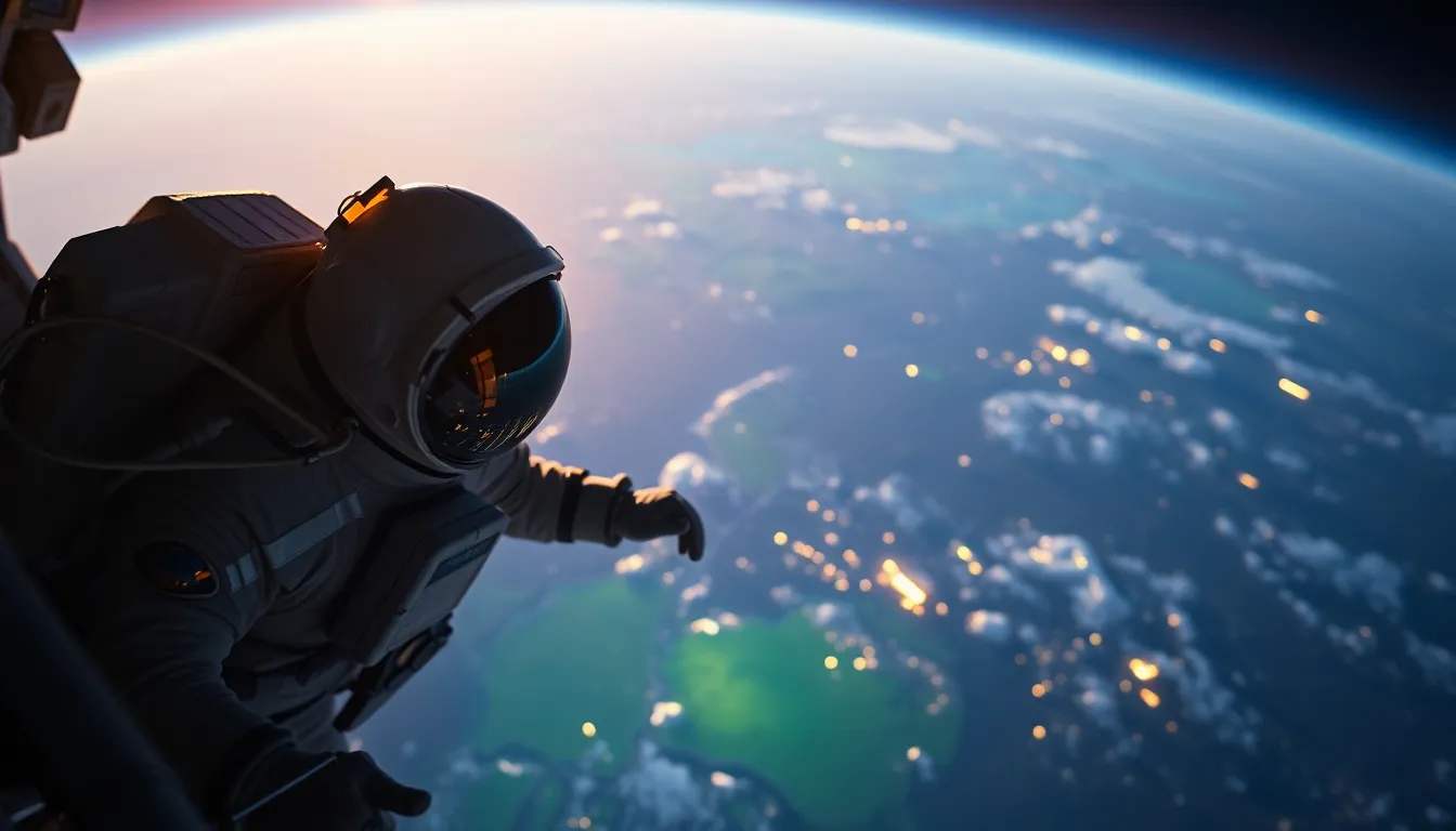 Astronaut Performing a Spacewalk at Twilight