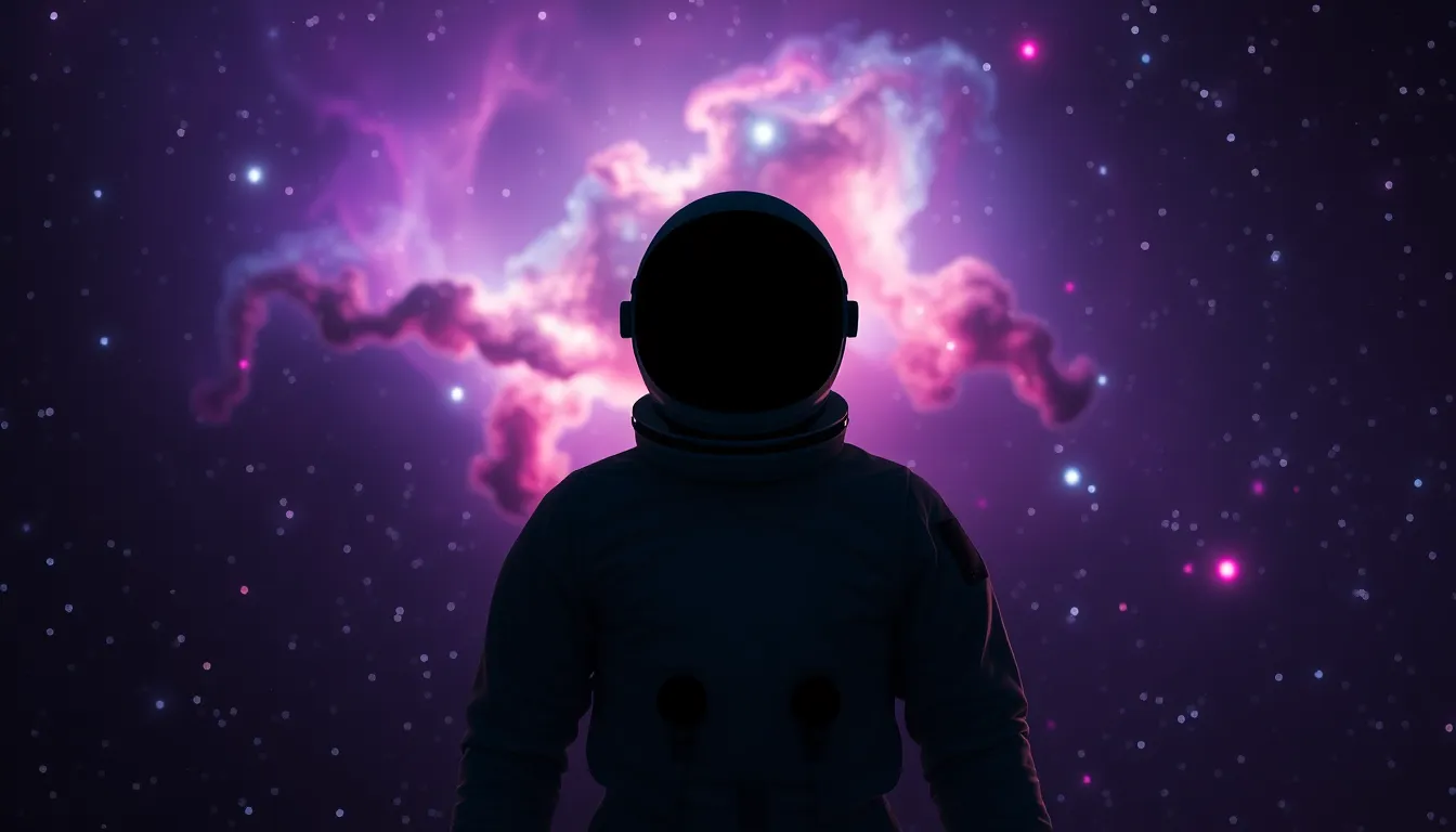 Astronaut Silhouette Against Nebula
