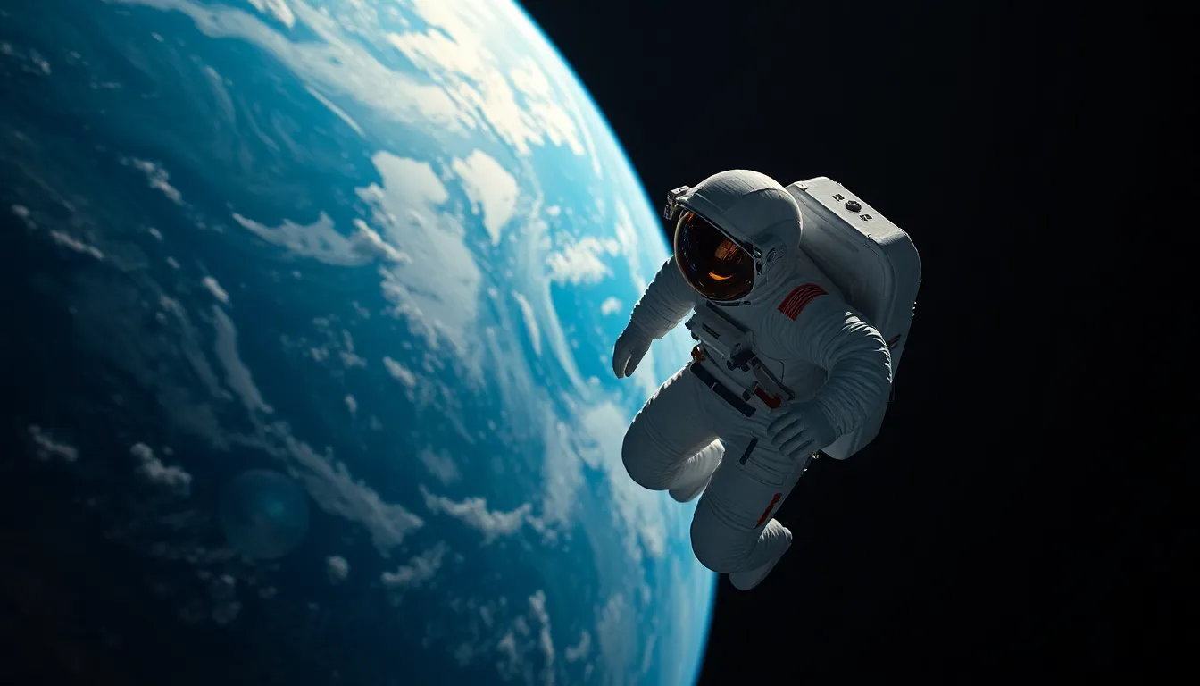 Astronaut Floating in Space with Earth