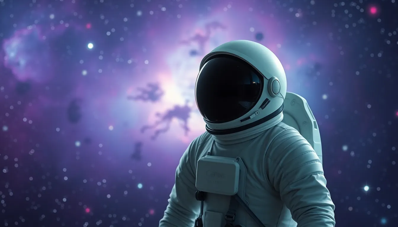 Astronaut Floating in Cosmic Nebula