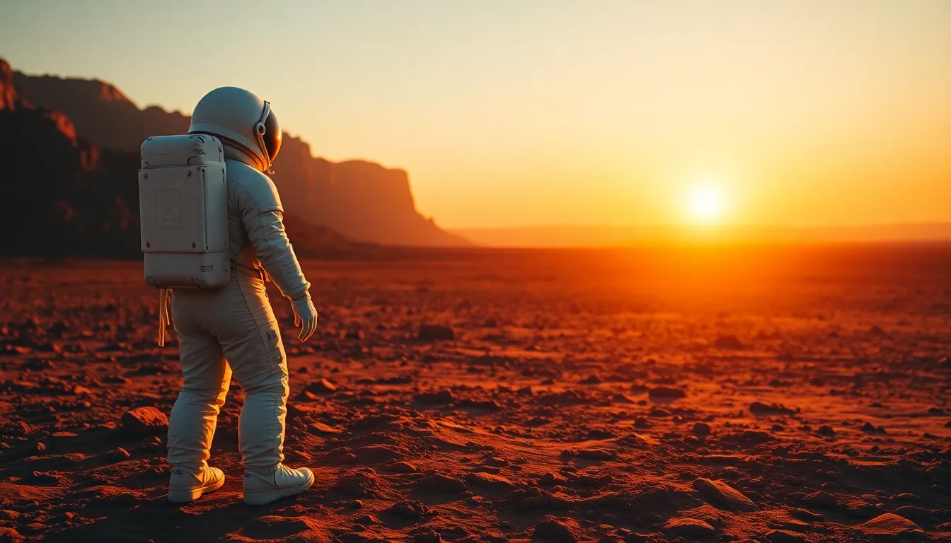 Astronaut on Mars at Sunset