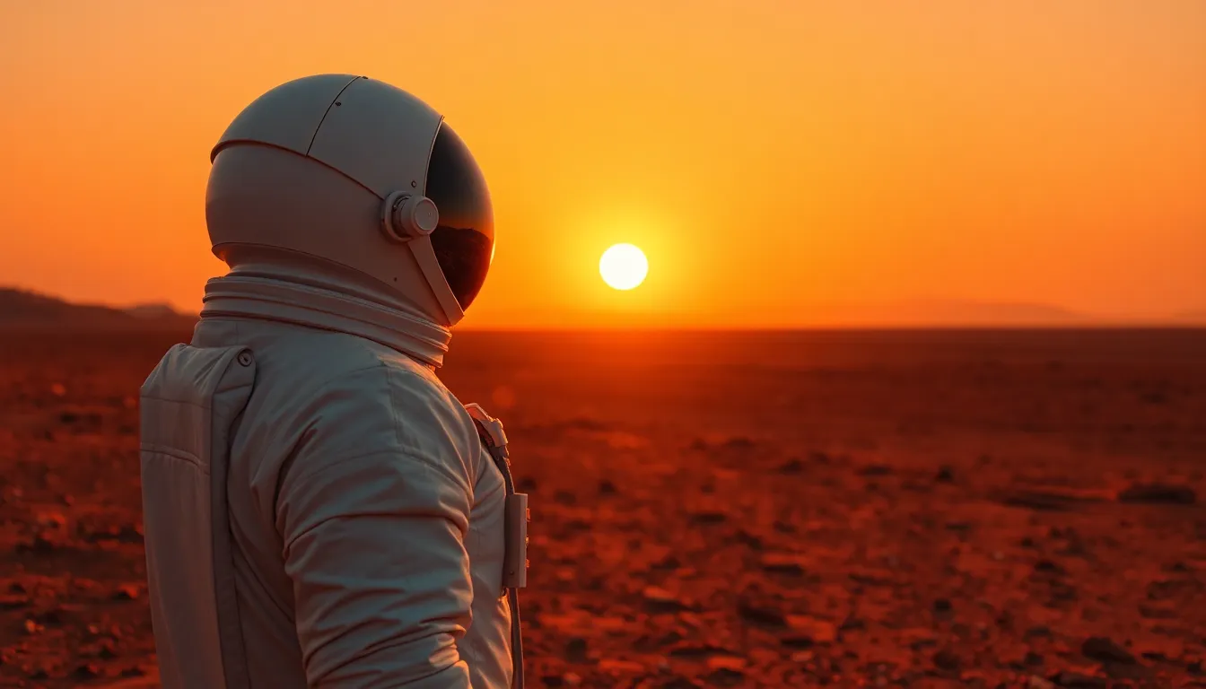 Astronaut on Mars at Sunset