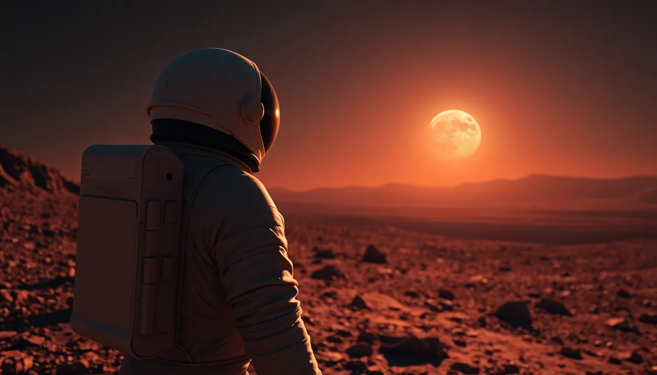Astronaut Gazing at Earth from Mars