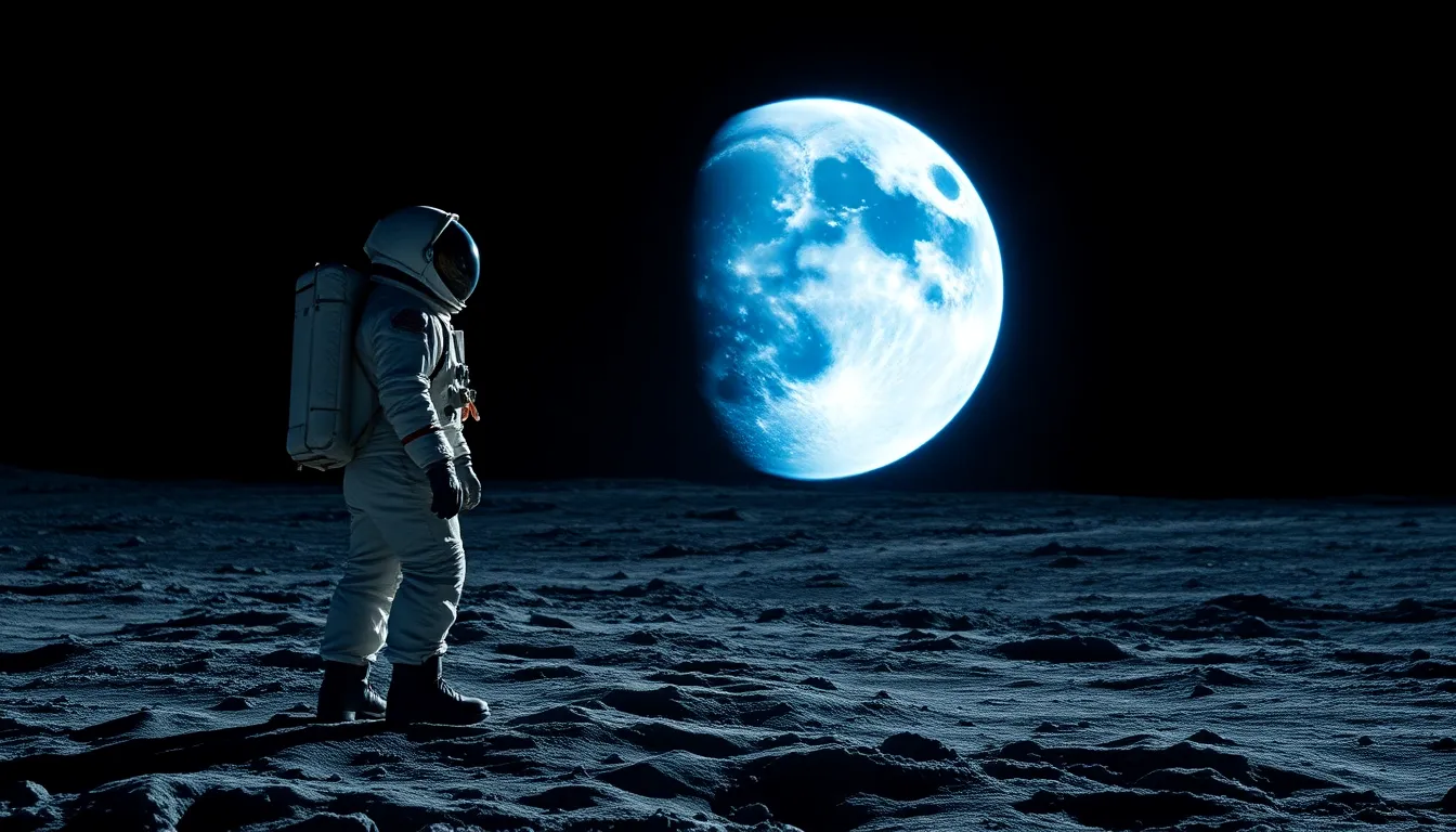 Astronaut Gazing at Earthrise on the Moon