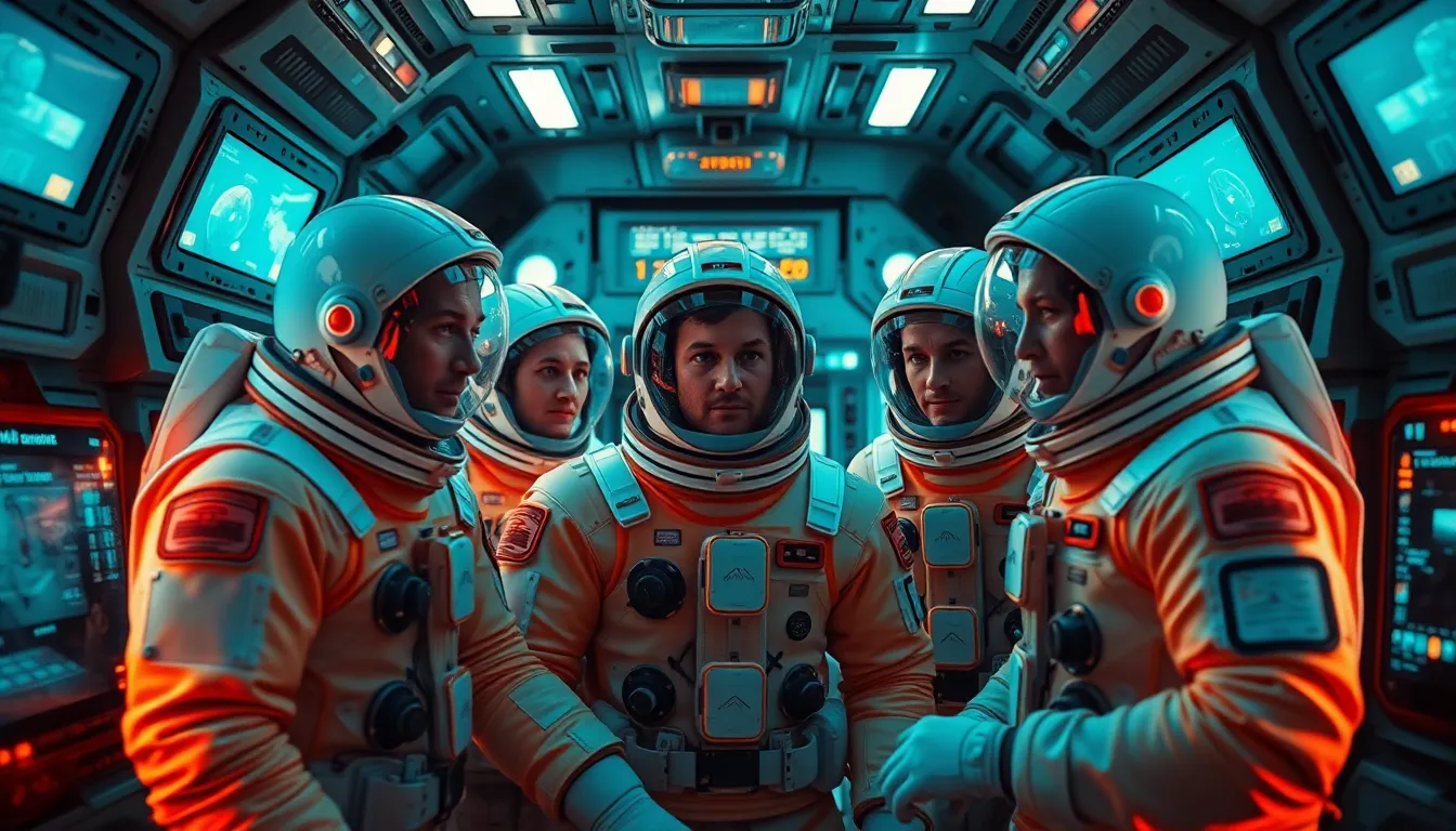 Astronauts Collaborating in Spacecraft