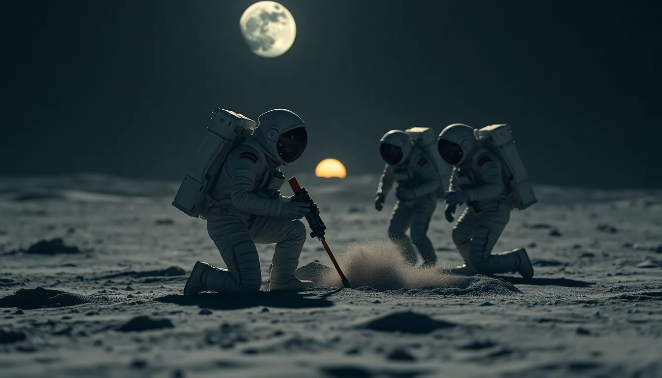 Astronauts Excavating on Lunar Surface