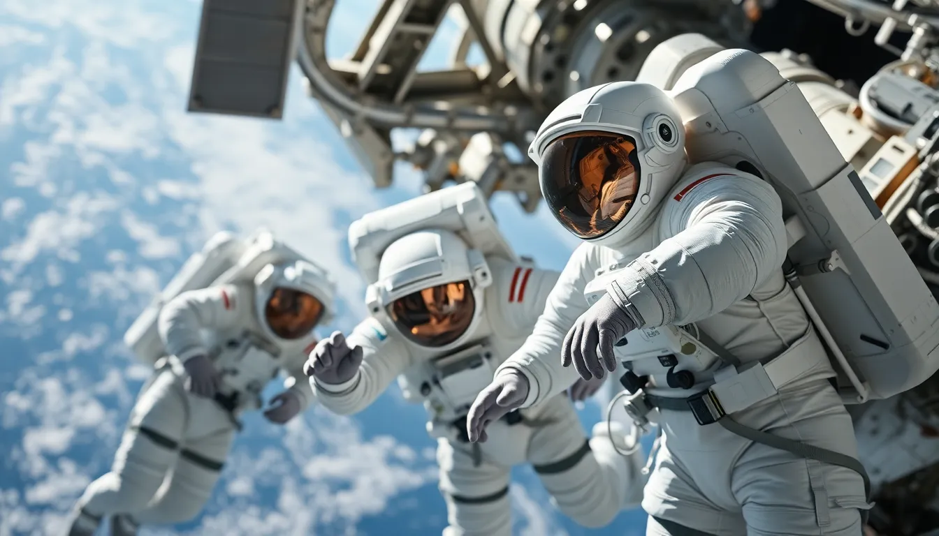 Astronauts Repairing the International Space Station