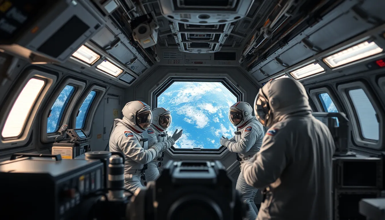 Astronauts Working Together in Space Lab