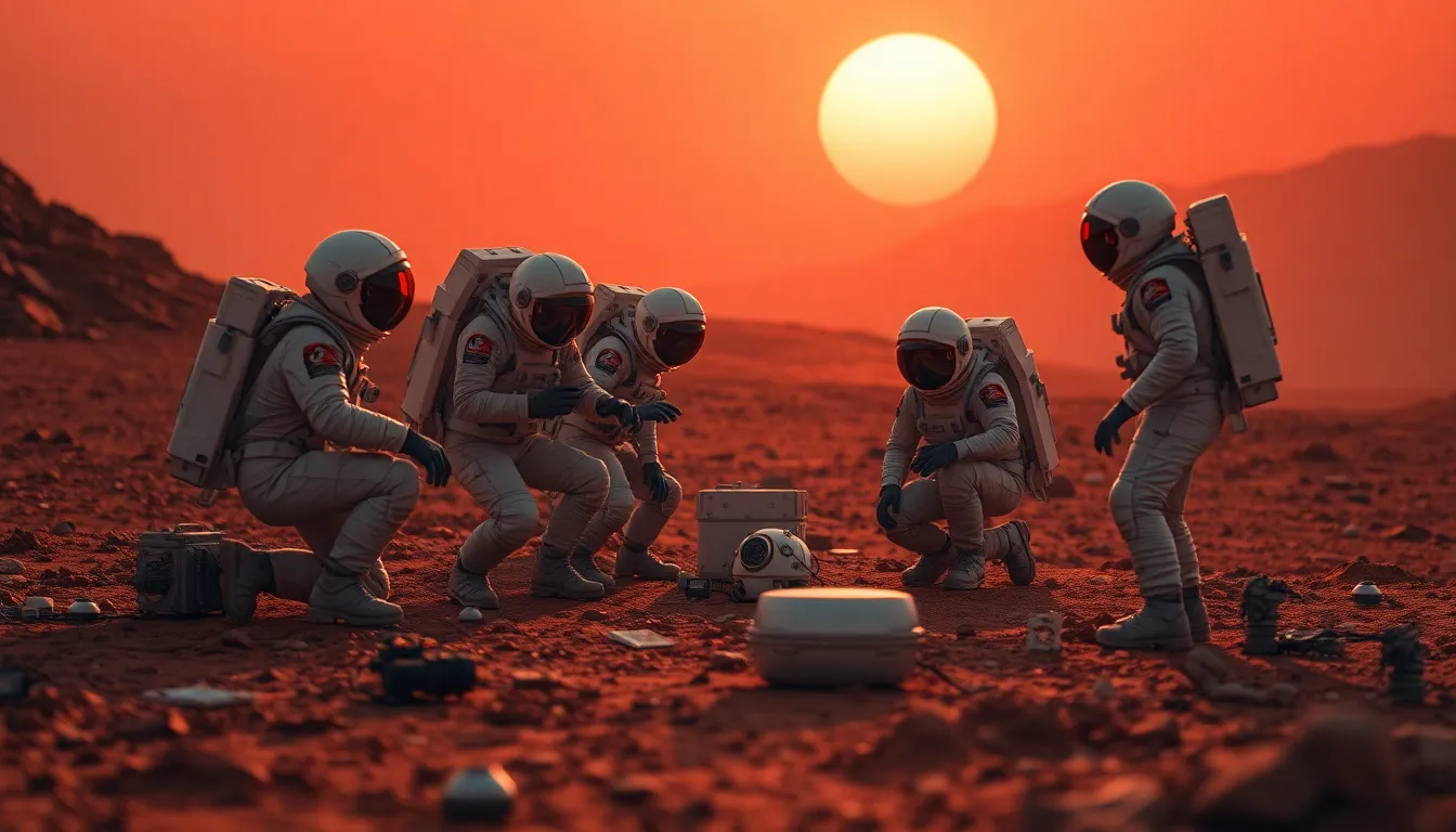 Astronauts Conducting Experiments on Mars