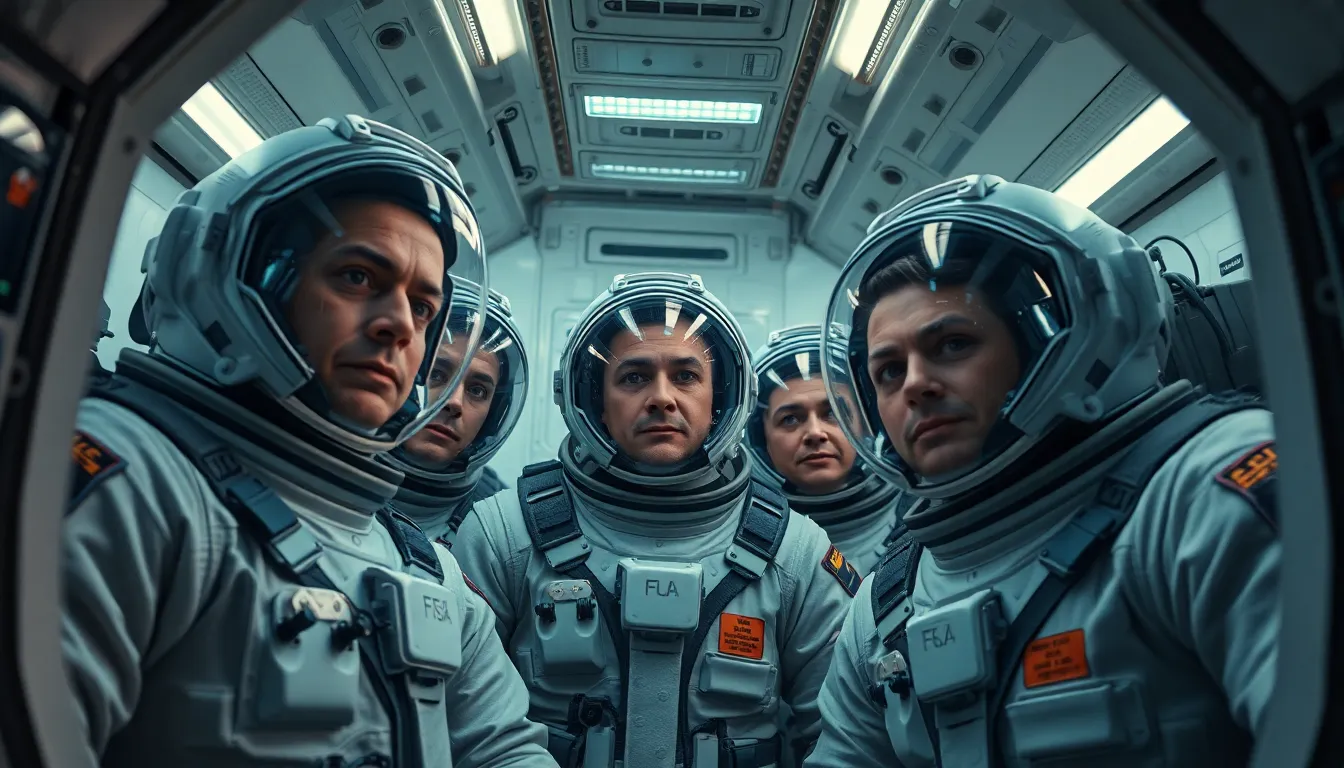 Astronauts Collaborating Inside a Spacecraft