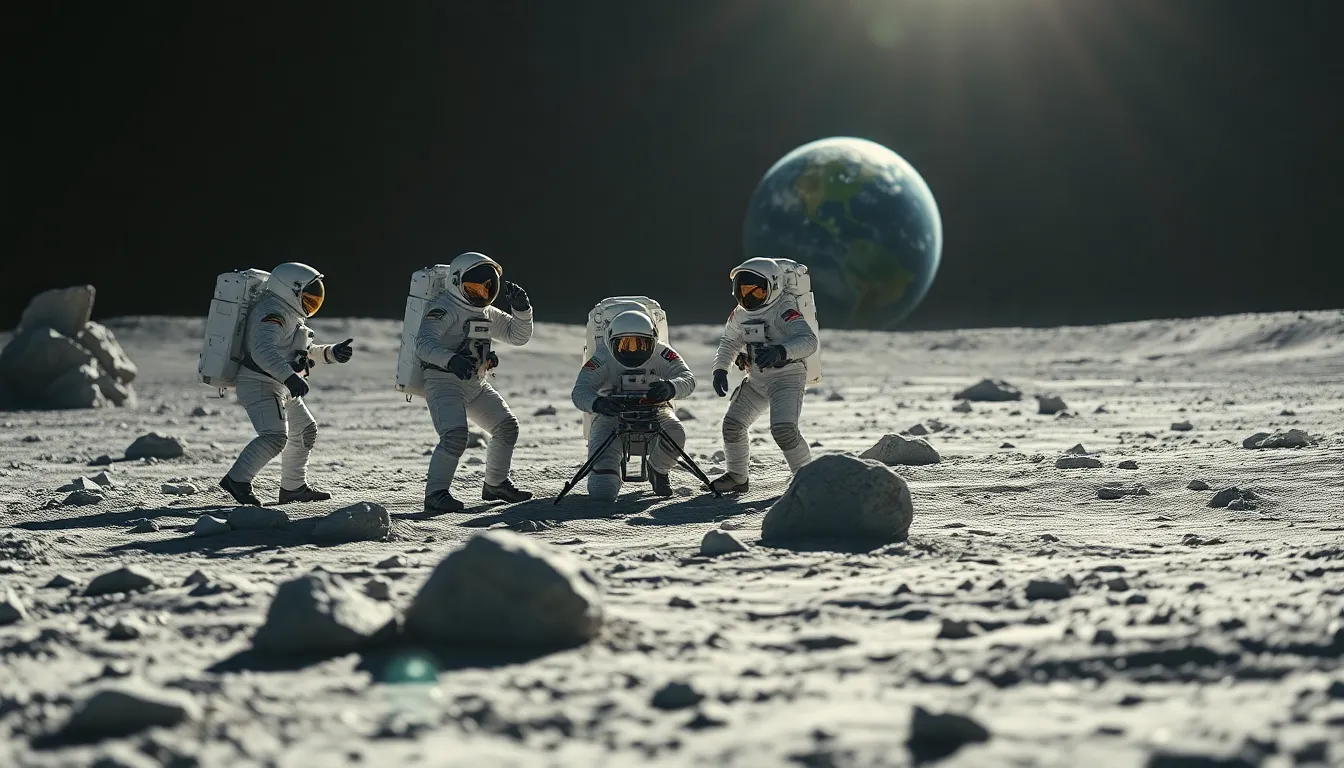 Astronauts Conducting Experiment on the Moon