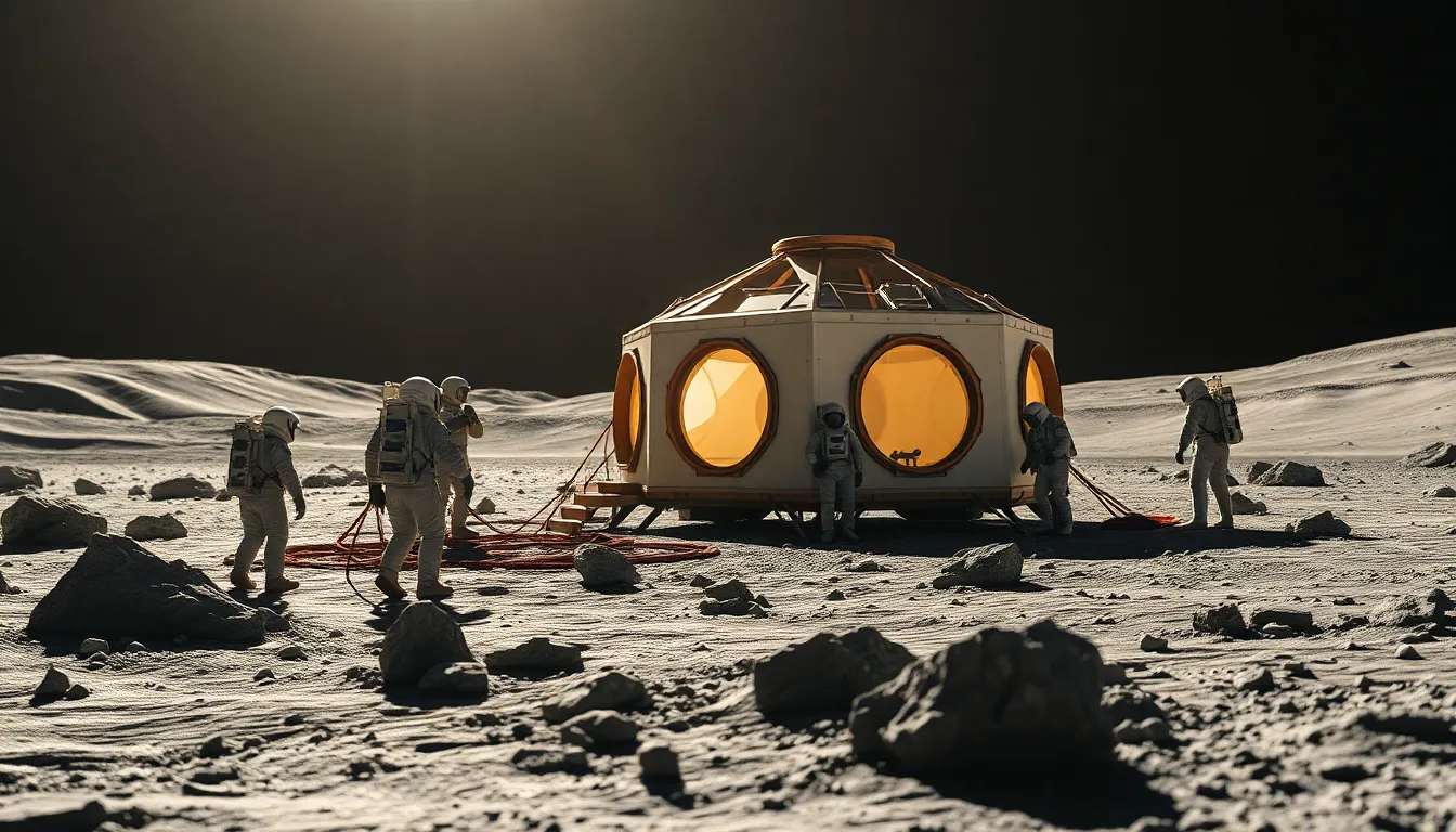 Astronauts Building on Lunar Surface