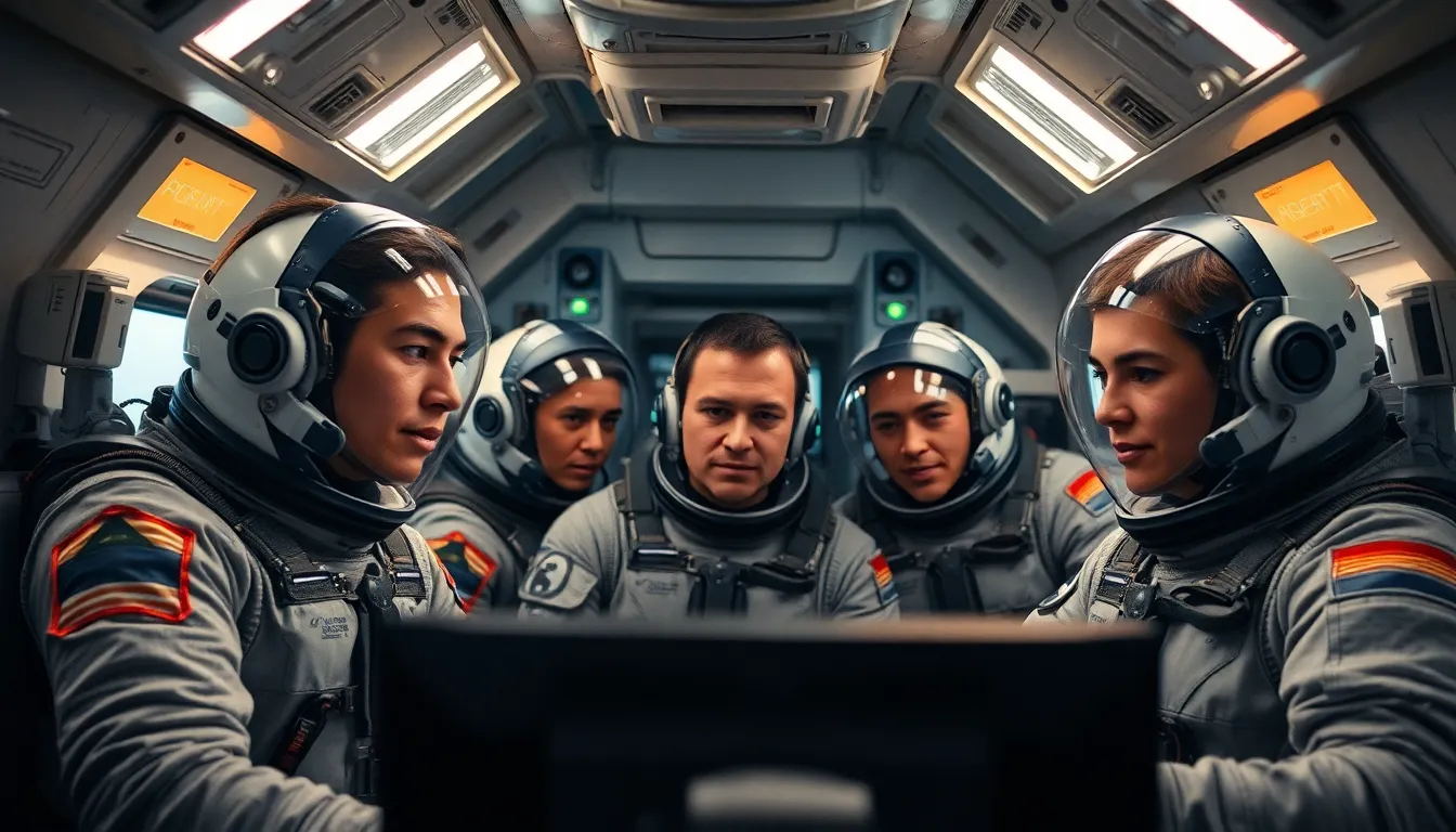 Astronauts Collaborating Inside Spacecraft