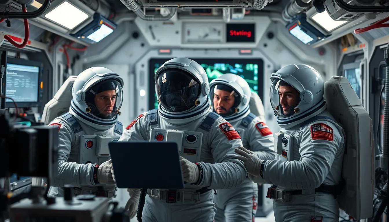 Astronauts Collaborating on Space Station