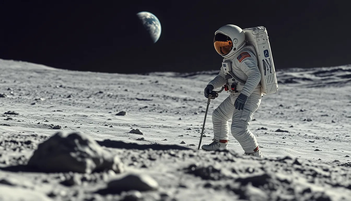 Astronaut Experimenting on Lunar Surface