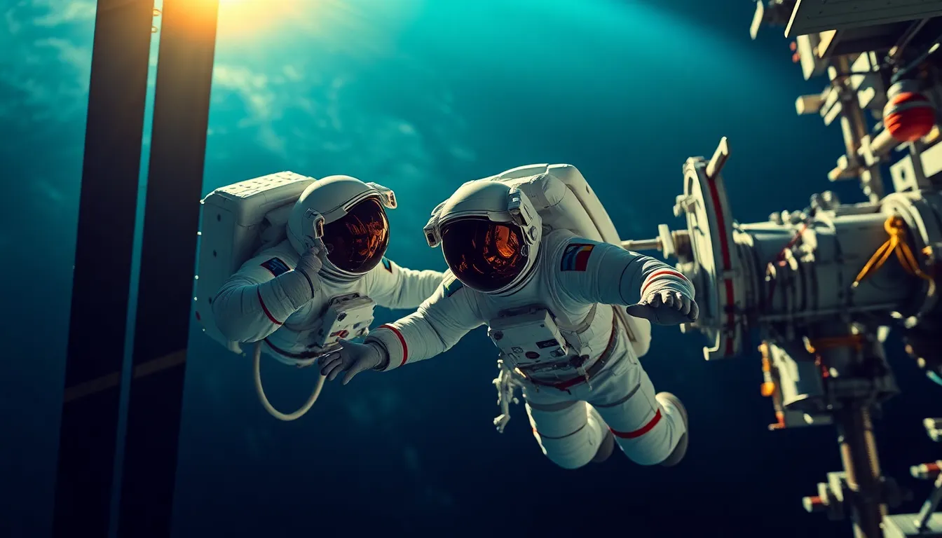 Astronaut Spacewalk Near ISS