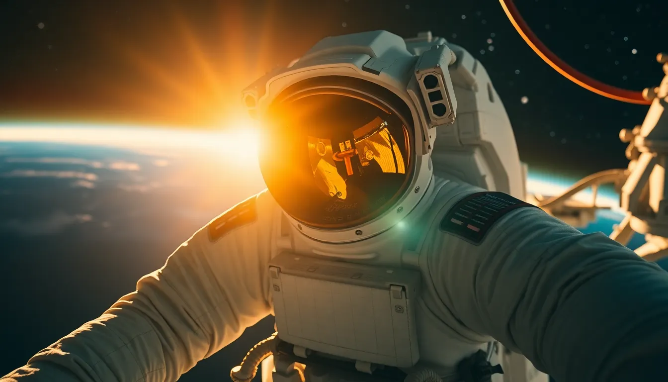 Astronaut Spacewalk Above Earth
