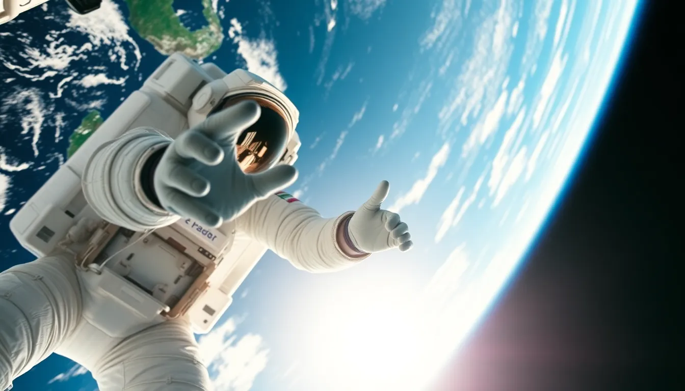 Astronaut Conducting Spacewalk with Earth in Background