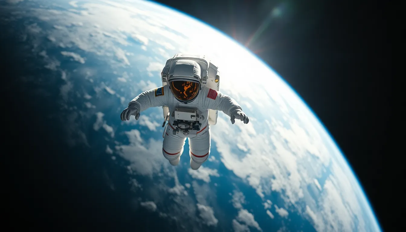 Astronaut Conducting Spacewalk Over Earth