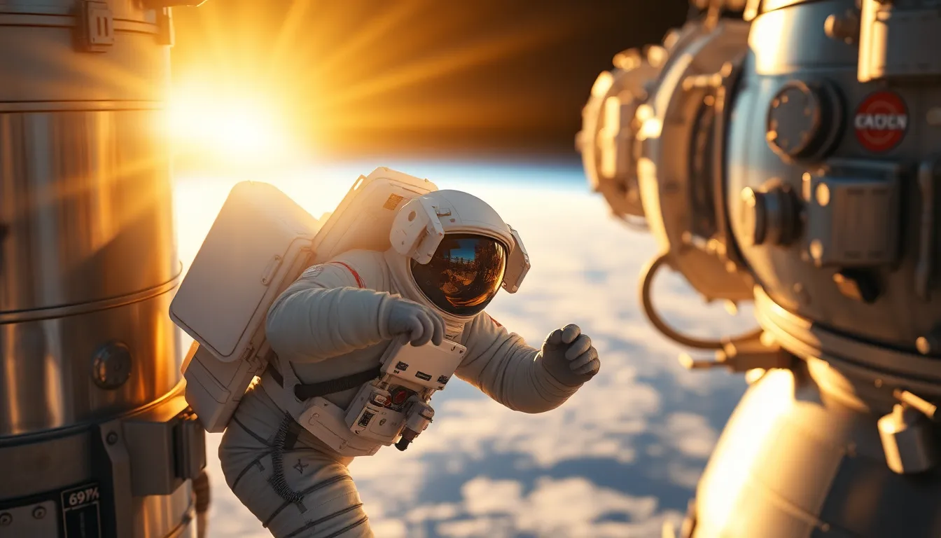 Astronaut Spacewalk at Sunrise