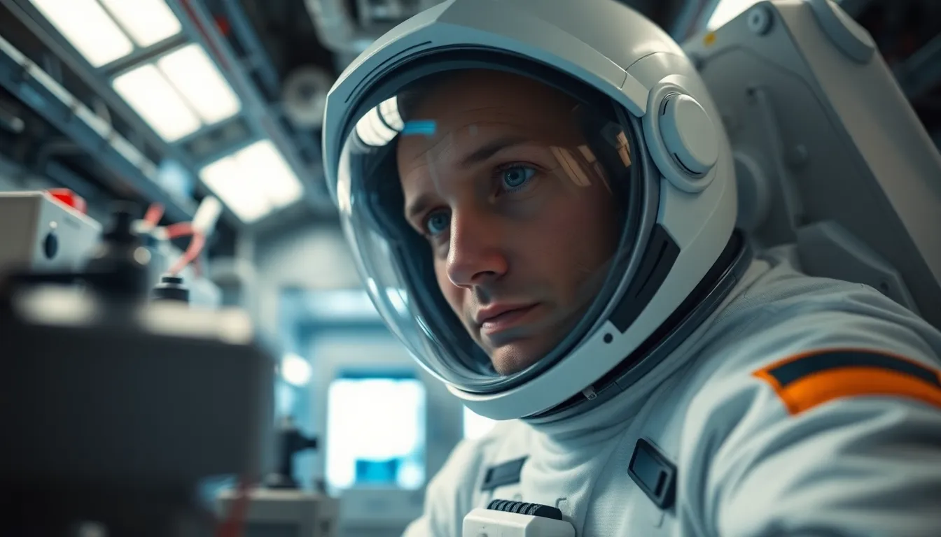 Astronaut Conducting Experiment in Space Station Lab