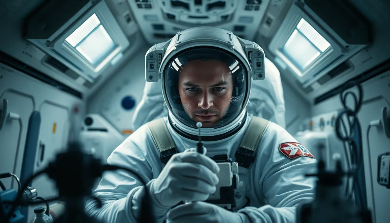 Astronaut Conducting Experiments in Spacecraft